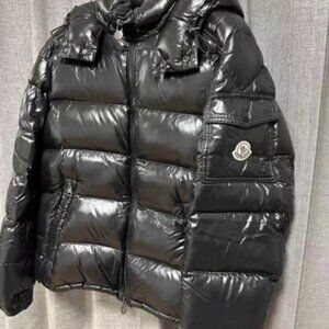 Moncler black hooded down jacket